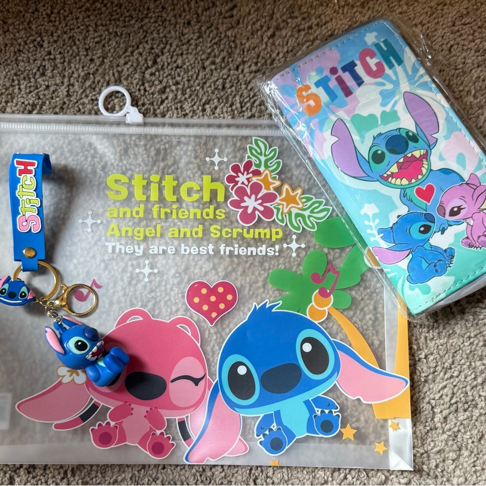 Stitch and Friends Clear Pouch Wallet and key chain
